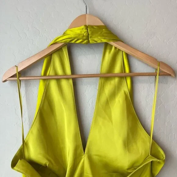 amur dixon satin halter dress AMUR Dixon Halter Dress in Citrine Green